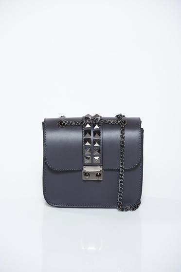 Darkgrey bag casual natural leather with metallic spikes