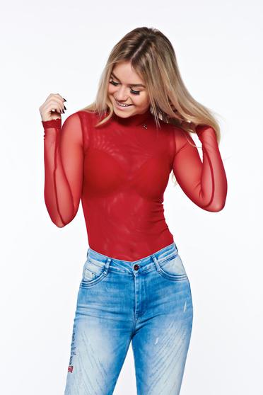 PrettyGirl red body transparent fabric with lace details