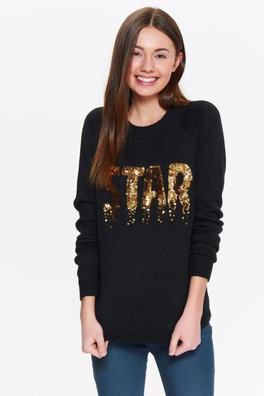 Top Secret black sweater with sequin embellished details casual flared