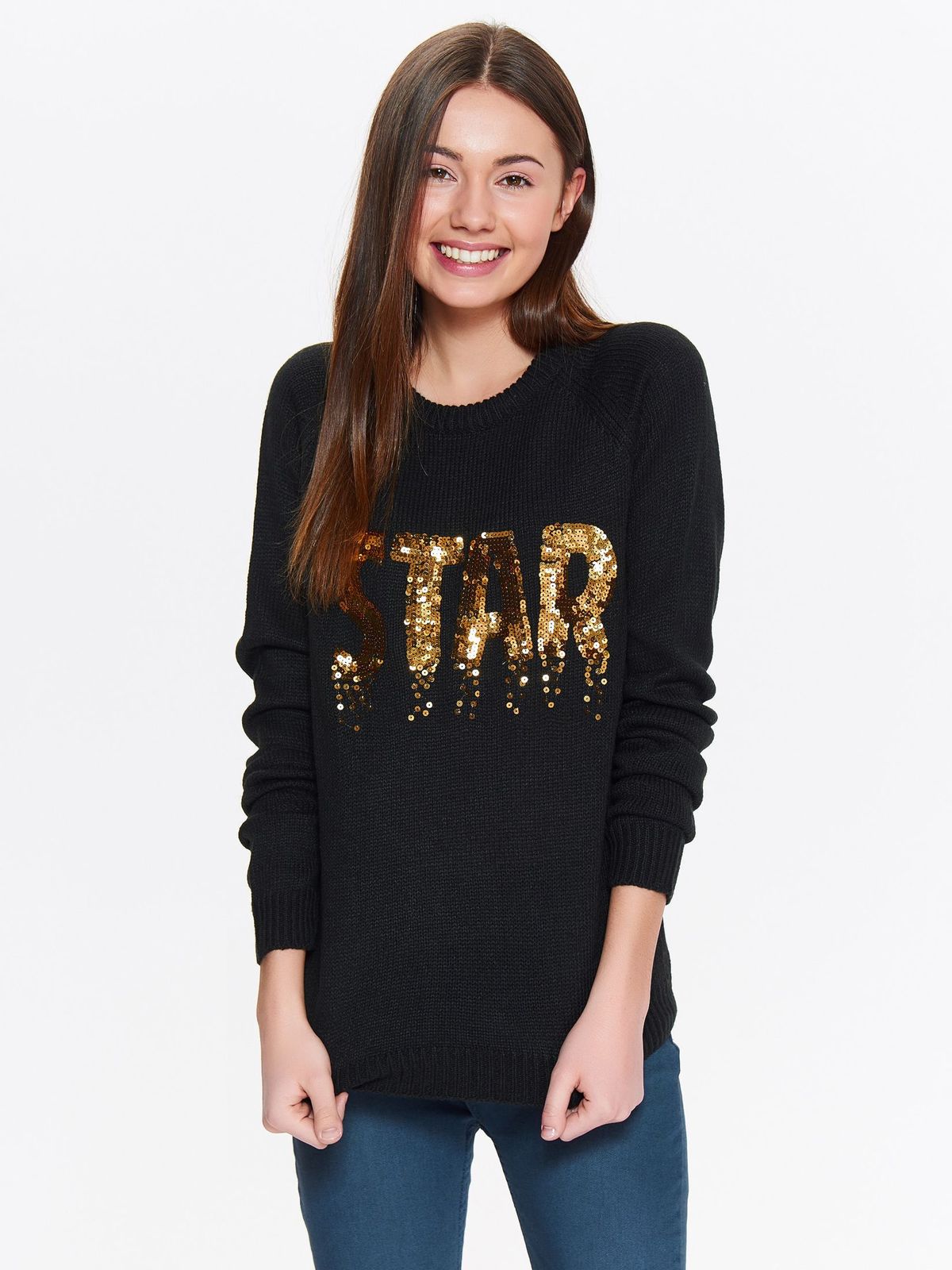 Top Secret black sweater with sequin embellished details casual flared