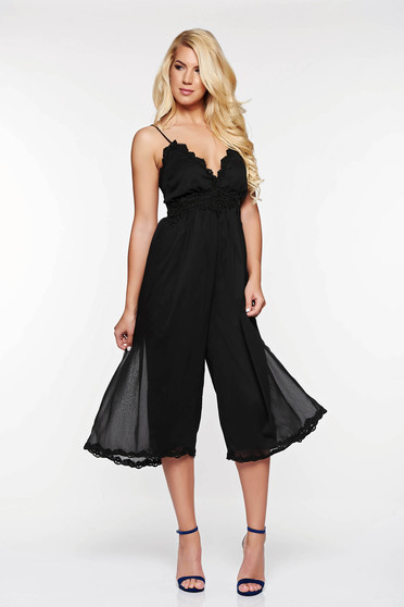 PrettyGirl black jumpsuit clubbing with lace details with inside lining
