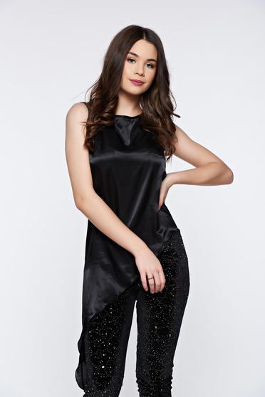 PrettyGirl black top shirt elegant asymmetrical flared