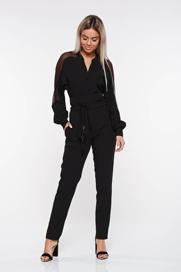 PrettyGirl black jumpsuit elegant accessorized with tied waistband