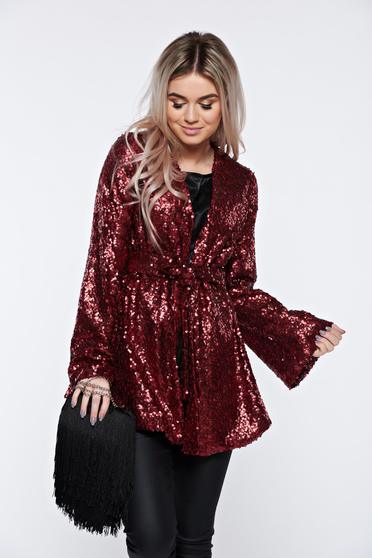 PrettyGirl burgundy cardigan clubbing with sequins with easy cut with inside lining