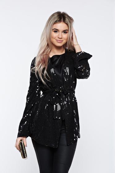 PrettyGirl black cardigan clubbing with sequins with easy cut with inside lining