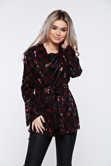 PrettyGirl red cardigan clubbing with sequins with easy cut with inside lining