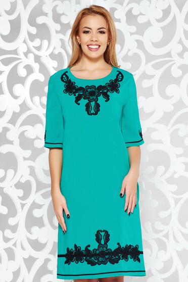 LaDonna turquoise dress with pockets with embroidery details elegant slightly elastic fabric with easy cut