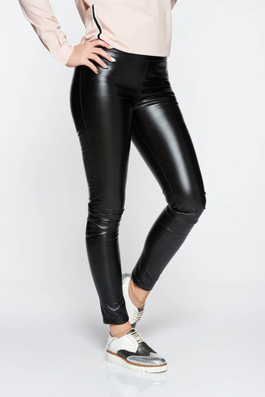 PrettyGirl black tights casual from ecological leather with elastic waist