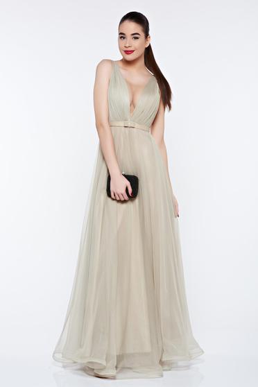 Ana Radu occasional net khaki dress with v-neckline
