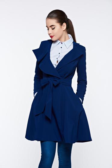 Artista blue trenchcoat with inside lining cloche accessorized with tied waistband