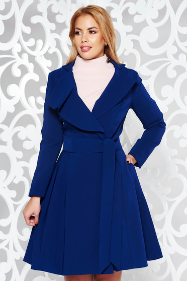 Artista blue trenchcoat with inside lining cloche accessorized with tied waistband from non elastic fabric