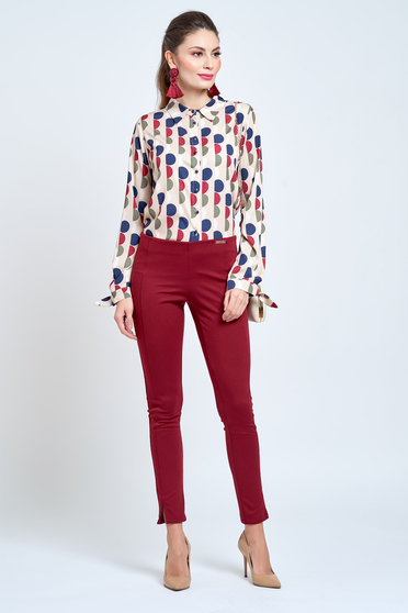 PrettyGirl cream women`s shirt flared with pointed collar from satin fabric texture