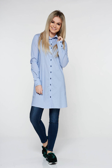 PrettyGirl lightblue women`s shirt casual long flared