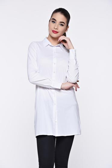 PrettyGirl white women`s shirt casual long flared