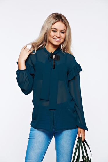 PrettyGirl green women`s shirt elegant transparent chiffon fabric with easy cut