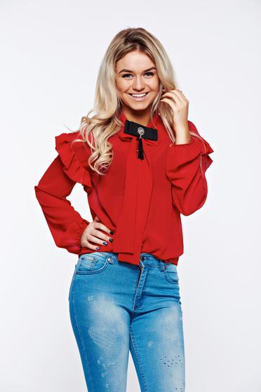 PrettyGirl red women`s shirt elegant transparent chiffon fabric with easy cut