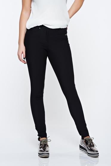PrettyGirl black trousers casual elastic cotton with pockets