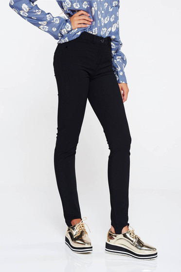 PrettyGirl black trousers casual elastic cotton with pockets
