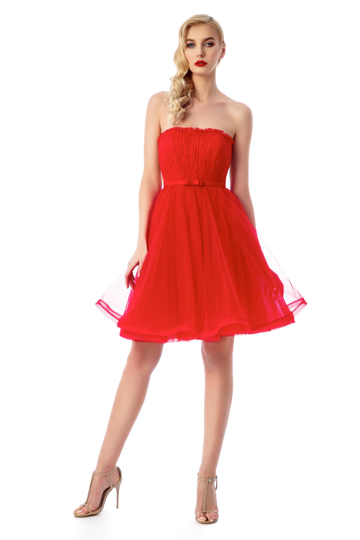 Rochie Ana Radu rosie de lux tip corset din tul captusita pe interior