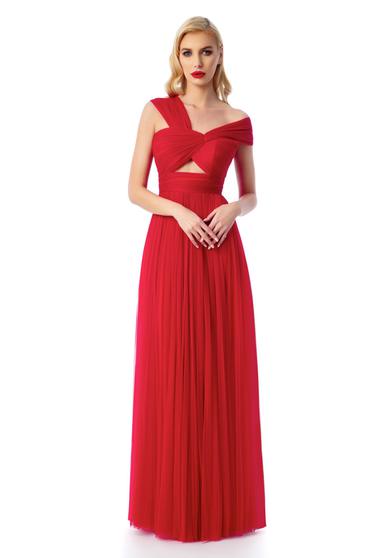 Ana Radu red luxurious dress with inside lining from tulle on the shoulders