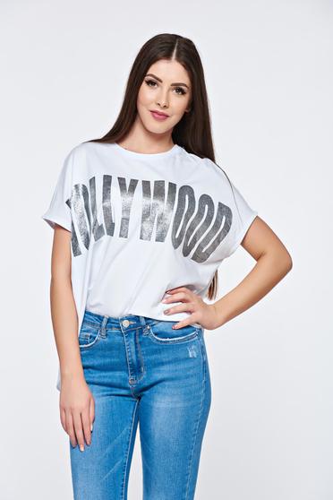 White t-shirt casual cotton asymmetrical with easy cut