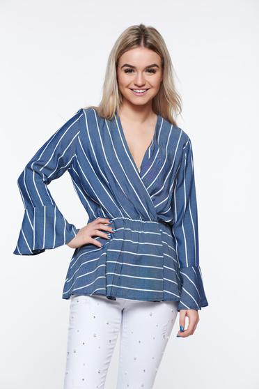 Blue women`s shirt casual with elastic waist thin fabric