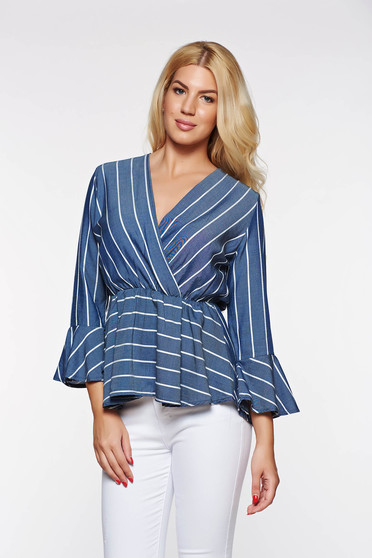 Blue women`s shirt casual with elastic waist thin fabric