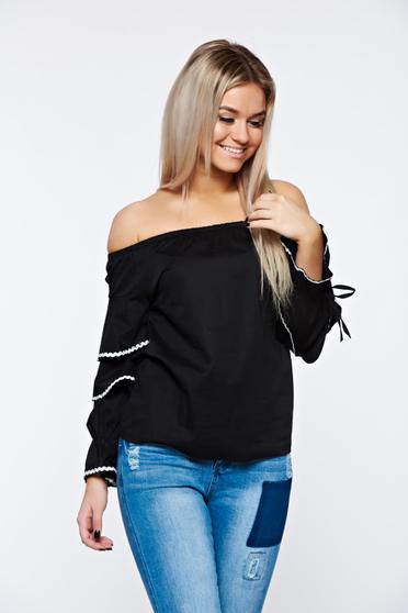 Black women`s shirt casual nonelastic cotton with easy cut