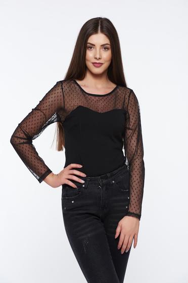 Black body elegant from elastic fabric with laced sleeves