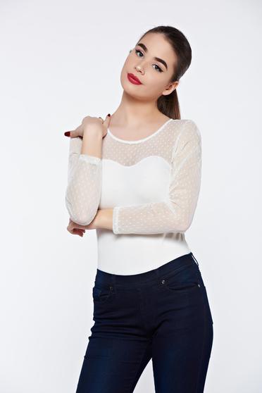 White body elegant from elastic fabric with laced sleeves