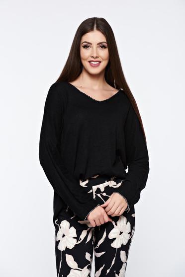 Black women`s blouse knitted flared from soft fabric