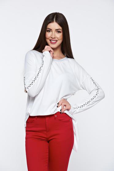 White women`s blouse casual with metallic spikes elastic cotton