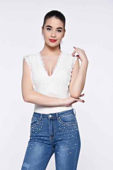 White body with deep cleavage from elastic fabric with lace details