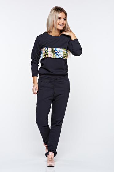 Darkgrey set cotton with pockets is fastened around the waist with a ribbon casual