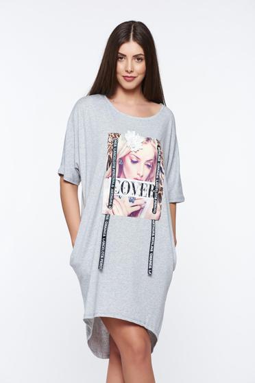 Grey casual flared t-shirt elastic cotton