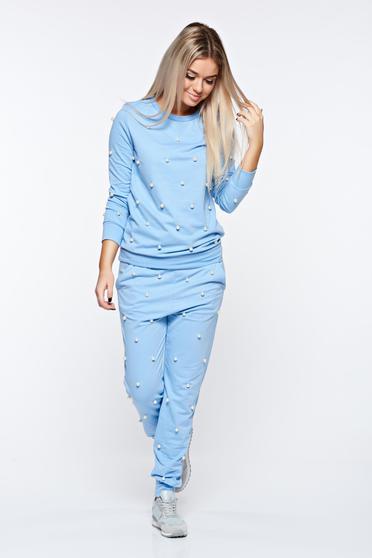 Lightblue set with pearls casual cotton with elastic waist