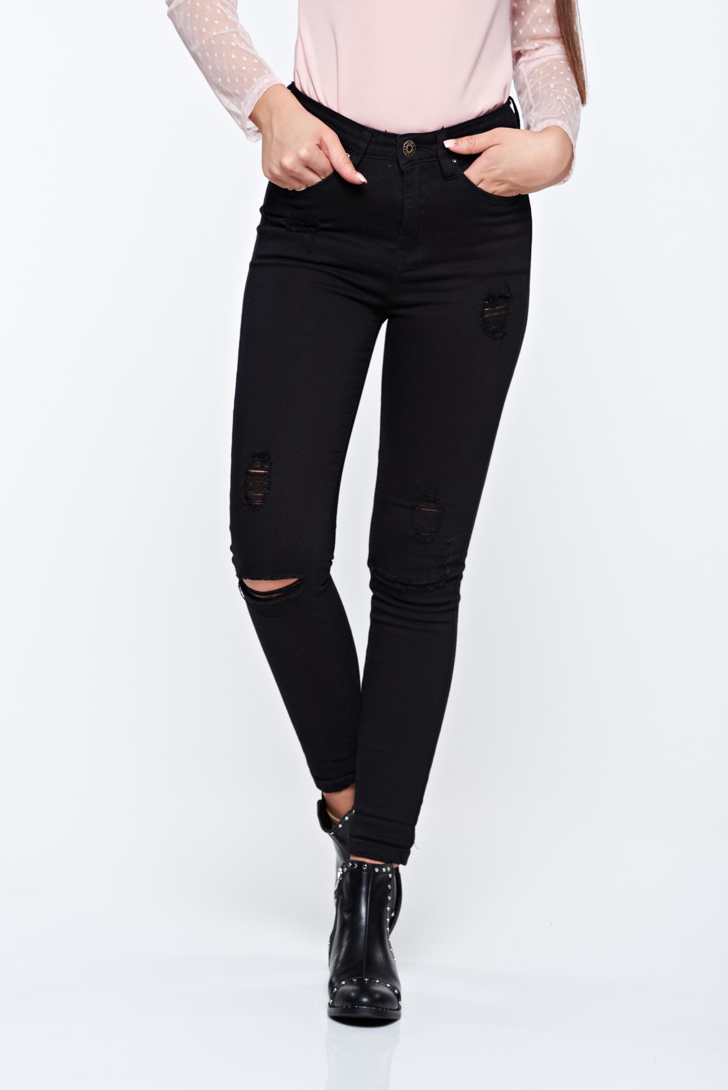 Black jeans casual skinny jeans cotton with ruptures 1 - StarShinerS.com