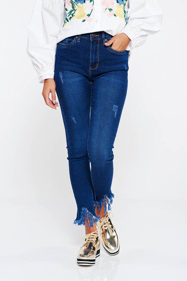 Darkblue jeans skinny jeans elastic cotton with medium waist with ruptures