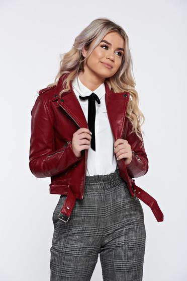 Burgundy jacket casual from ecological leather with inside lining