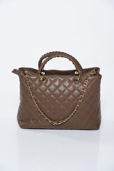 Brown bag office natural leather with a compartment with internal pockets