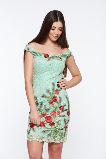 Artista green dress occasional pencil laced embroidered with inside lining