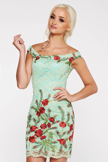Artista green dress occasional pencil laced embroidered with inside lining