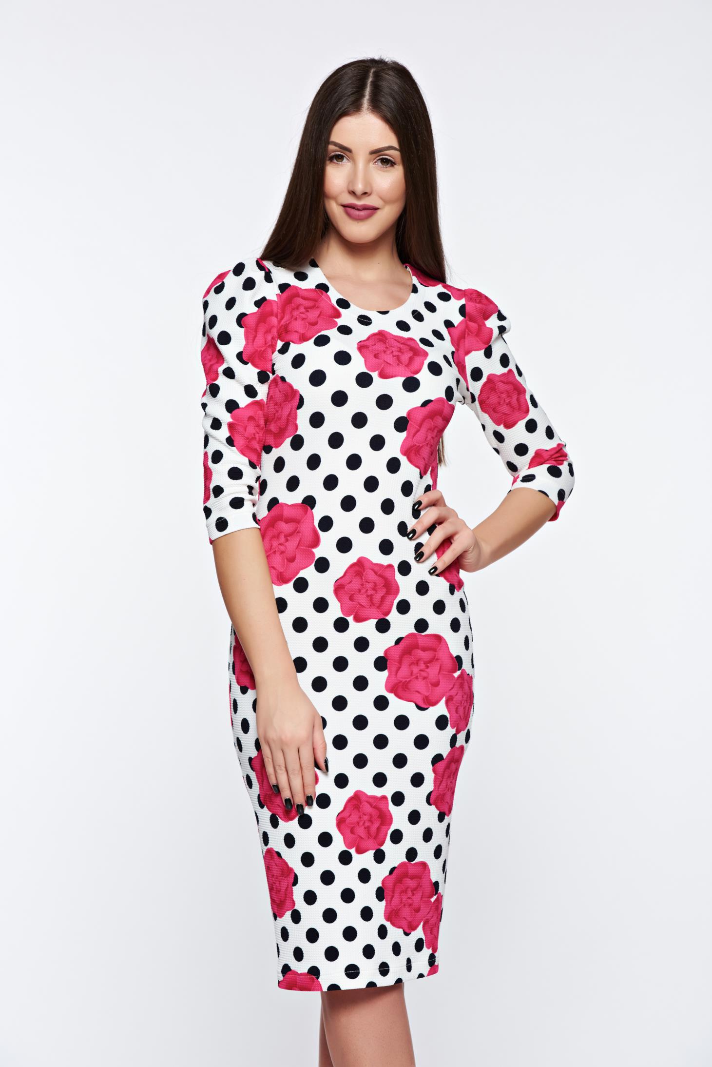 StarShinerS white daily pencil dress from elastic fabric with print details