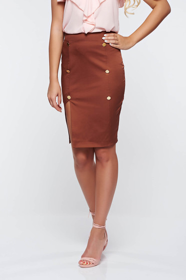 PrettyGirl brown skirt office with inside lining pencil high waisted