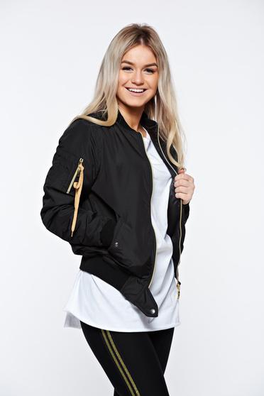 MissQ black jacket casual embroidered with zipper details pockets