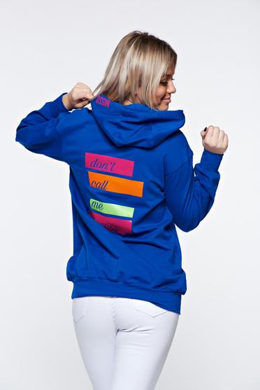 MissQ blue coat casual with print details with undetachable hood
