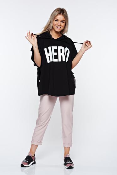 MissQ black t-shirt casual flared with undetachable hood with print details