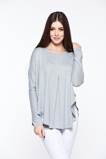 MissQ grey women`s blouse casual with easy cut from elastic and fine fabric