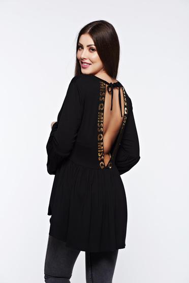 MissQ black women`s blouse casual asymmetrical with v-neckline with ruffle details