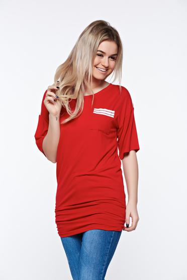 MissQ red casual long t-shirt slightly elastic fabric